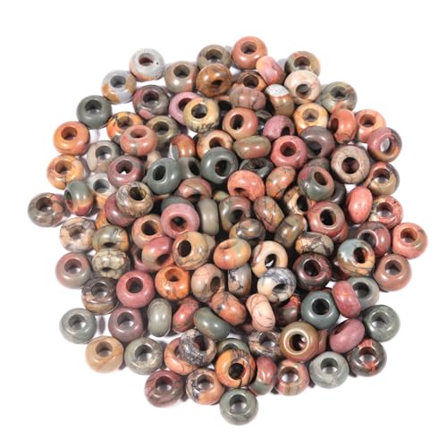Nupuyai Pack of 30 Large Hole Stone Loose Beads for Jewelry Making, Polished Rondelle European Beads fit Charms Bracelet, Picasso Jasper - color: Multi, size: 14x8mm