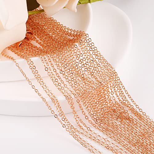 ALEXCRAFT Wholesale 12PCS Rose Gold Plated Solid Brass Chain Finished Flat Cable Chains Bulk for Jewelry Making (26"(2.0MM) - color: Rose Gold, size: 26 inch-0.079 inch