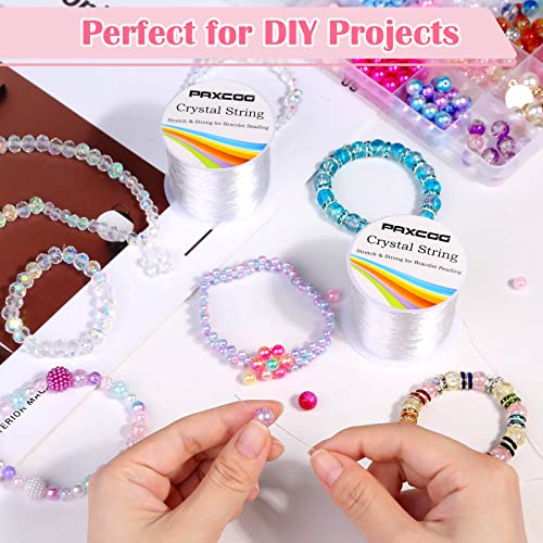 Bracelet String, Paxcoo 2 Rolls Elastic Stretchy Bead String Cord for Clay Beads Kandi Pony Beads Bracelets Jewelry Making (0.5 MM, Crystal) - size: 0.5MM, style: Crystal Clear