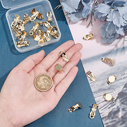 UNICRAFTALE 30pcs Golden Clip-on Earring Findings with Flat Round Tray 304 Stainless Steel Clip-on Earring Components Non-Pierced Earrings for DIY Jewelry Making - color: Golden