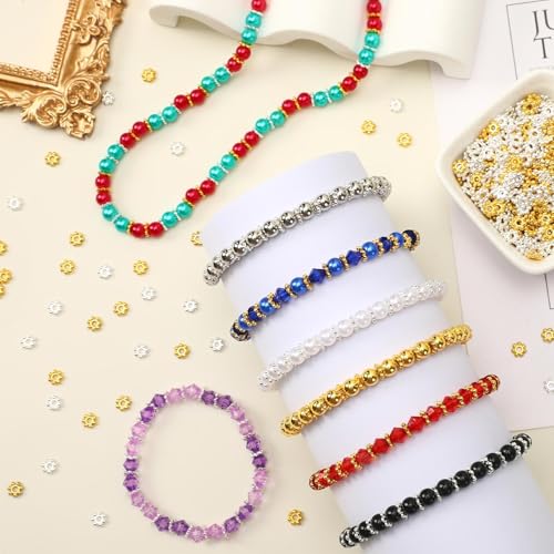 Augshy 700 Pcs Silver and Gold Daisy Flower Spacer Beads for Jewelry Making, Crafts, Hair Beads, Friendship Bracelets, Birthday Party Decorations - style: Flower Style