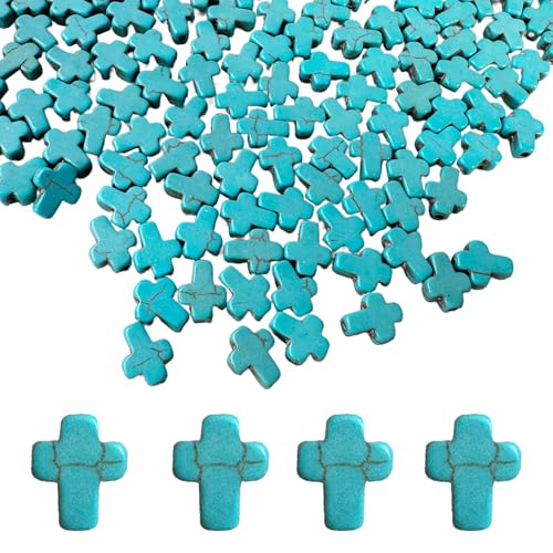 Turquoise Cross Beads for Bracelet Making - 360pcs 8x10mm Natural Semi-Precious Gemstone Loose Spacer Beads for Jewelry, Beading, Earrings & DIY Handmade Crafts - color: Turquoise Cross 8*10mm