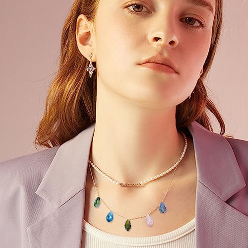 AHANDMAKER 140 Pcs Faceted Teardrop Glass Beads, 14 Colors Clear Waterdrop Crystal Glass Beads Center Drilled Drop Spacer Beads for DIY Craft Jewelry Necklace Bracelet Earring Making, Hole: 1mm - color: 14 Colors Waterdrop