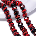 7.5×10mm 50pcs Red Black Faceted Lampwork Glass Beads for Jewelry Making, Flat Round Handmade Murano Beads for Bracelets, Crafts, Friendship Bracelet Kit, Rosary Making - color: Red Black