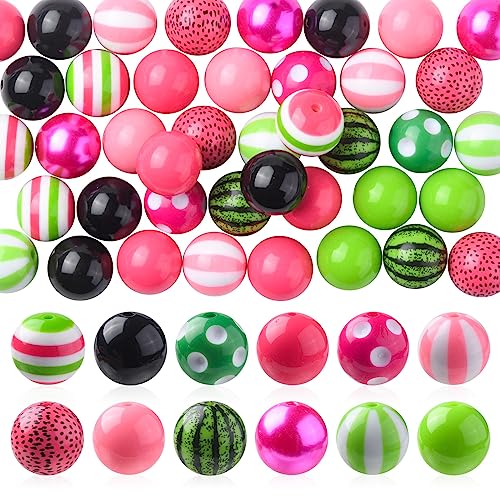 DanLingJewelry 50Pcs 20mm Colorful Summer Acrylic Bubblegum Beads Watermelon Pink Green Acrylic Round Ball Beads for Jewelry Making Craft - color: 50pcs - summer