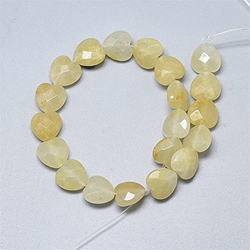 Fashewelry 18pcs Faceted Heart Natural Topaz Jade Stone Beads Tumbled Chakra Gemstone Beads Crystal Healing Drilled Loose Beads for Earring Bracelet Necklace Jewelry Making, 10x10mm - color: Topaz Jade, 10x10mm