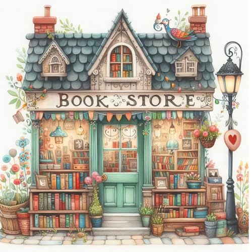 EIBEILI Diamond Painting Kits for Adults, Book Store 5D Diamond Art Kits for Beginner, DIY Full Round Drill Diamond Dot Gem Art Kits for Home Wall Decor 13.8x13.8 Inch - color: Book Store-1
