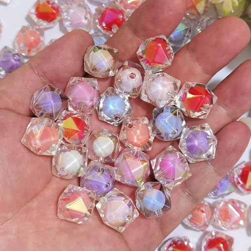 Mixed Lots Shiny AB Color Acrylic Faceted Cube Bead DIY Beading Hairband Bracelets Necklace Craft Embelishment (Mixed Colors-Cube) - color: Mixed Colors-Cube