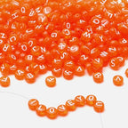 LAIDANLA 1500PCS Acrylic Letter Beads Alphabet White Letters Orange Transparent Round Bead 7×4mm for Jewelry Bracelets Necklaces Key Chains Making - color: Q-White Letter Orange Transparent Beads