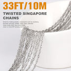 33 Feet Stainless Steel Singapore Chains Roll, 1.7mm Width 304 Stainless Steel Twisted Link Chain Bulk Spool for Jewelry Making DIY Craft - color: 1.7MM Stainless Steel