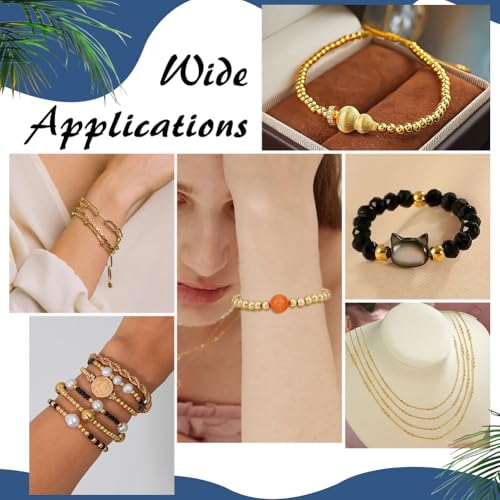 BENECREAT 200Pcs Real 18K Gold Plated Stainless Steel Spacer Beads, Round Spacers Beads, 2.2mm Hole Metal Smooth Bead for DIY Bracelet Necklace Jewelry Crafts Making - size: Hole: 2.2mm