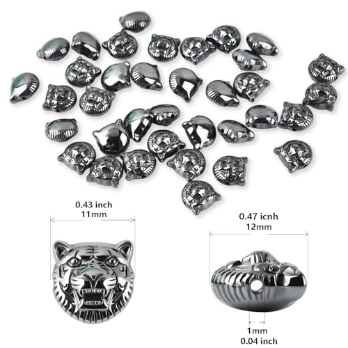 HAAMIIQII 36pcs 11x12mm Natural Black Hematite Loose Gemstone Beads Tiger Head Shape Spacer Stone Beads for Jewelry Making DIY Bracelets Necklaces Crafting - color: Tiger Head Shape, size: 11x12mm