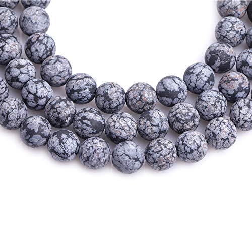 12mm Natural Stone Black Snowflake Jasper Frosted Matte Unpolished Round Beads for Jewelry Making Strand 15 inch - color: Black Snowflake, size: 12mm