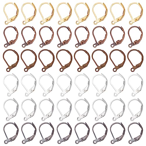 SUNNYCLUE 1 Box 180Pcs Leverback Earring Hooks Bulk French Earring Hook Lever Back Ear Wires with Open Loop Hypoallergenic Brass Leverbacks Hoop Earwires DIY Earrings Findings for Jewelry Making Kit - color: 1 Box 180pcs Brass Leverback Earring Hooks Mixe