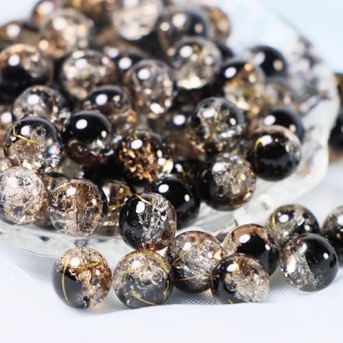 100Pcs 10mm Crackle Glass Beads for Jewelry Making - Round Spacer Crystal Beads Bulk, DIY Craft Supplies for Necklace Bracelet Earrings (Black Coffee) - color: Black Coffee
