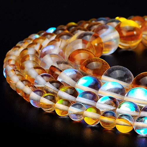RUBYCA Round Moonstone Crystal Glass Beads Aura Iridescent for Jewelry Making (1 Strand, 6mm, Gold) - color: Gold, size: 6mm