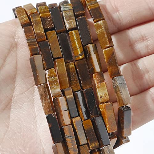 BEADIA Natural Yellow Tiger Eye Tube Beads 13x4mm 30pcs Rectangle Loose Semi Gemstone Beads for Jewelry Making Design - color: Yellow Tiger Eye Rectangle