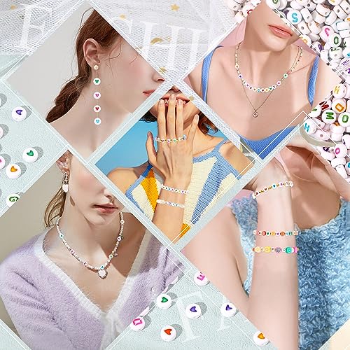 Letter Beads, DECYOOL Acrylic Alphabet Beads with 1 Roll Elastic String for Bracelet Necklace Jewelry Making Supplies (White Colorful) - color: White Colorful