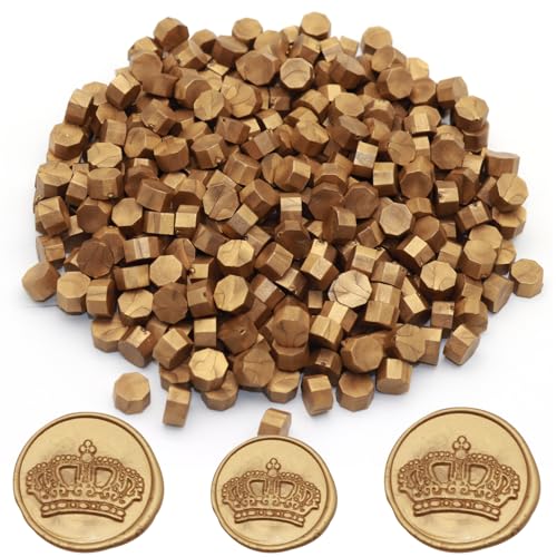250pcs Wax Seal Beads Antique Gold, Andotopee Premium Sealing Wax Beads for Stamp Seals, Octagon Seal Stamp Pellets Refill Pack for Wedding Invitation, Letter Envelope, Scrapbook DIY, Bridal Crafts - color: Antique Gold