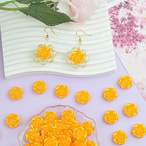 100pcs Rose Flower Beads ABS Plastic Roseflower Shape Spacer Beads Cute Roses Loose Beads Accessories for DIY Friendship Bracelet Necklace Jewelry Making Supplies, Golden Yellow - color: Golden Yellow