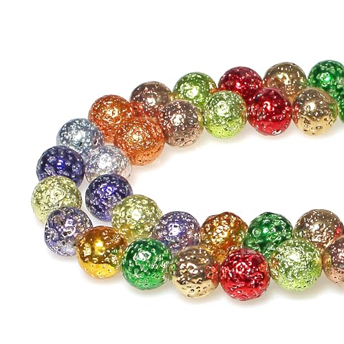 MJDCB Electroplate Multicolor Natural Volcanic Lava Stone Round Loose Stone Beads DIY for Jewelry Bracelet Making (6mm) - color: Multicolor Lava, size: 6mm