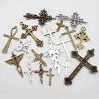 Youdiyla 100g Big Cross Pendants Collection - Antique Bronze Silver Sword Holy Angel Jesus Peace Cross Crucifix Metal Charms for Jewelry Making DIY Findings (HM23)
