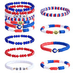 Ornaland 7Pcs Handmade Polymer Clay Heishi Surfer Stretch Bracelets Set Colorful Glass Beads Bracelets Boho Stackable Preppy Bracelets Wrist Jewelry for Women - color: blue 2