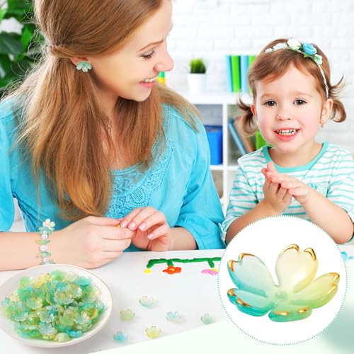 100pcs Cherry Blossom Beads, 5-Petal Green Gradient Acrylic Flower Beads, Mini Spacer Hair Accessories Halloween Christmas for Bracelets Earring Jewelry Making - color: Green