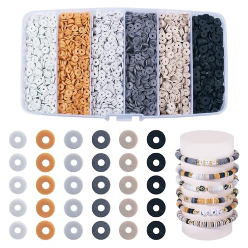 Elecrelive Black Grey Clay Beads for Bracelets Making, 6mm Flat Round Heishi Spacer Beads Loose Polymer Clay Chips 5640pcs for Chocker Necklace Earring DIY Crafts - color: Gray