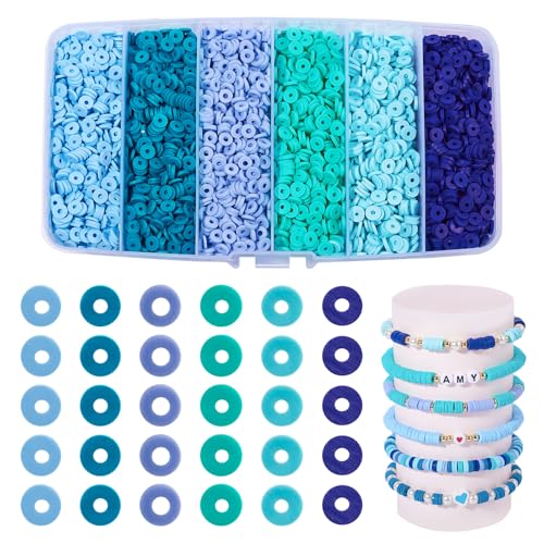 Elecrelive Mix Blue Clay Beads for Bracelets Making, 6mm Flat Round Heishi Spacer Beads Loose Polymer Clay Chips 5640pcs for Chocker Necklace Earring DIY Crafts - color: Deep Sky Blue