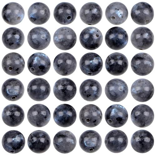 100pcs Natural Stone Beads 8mm Black Larvikite Round Genuine Real Stone Beading Loose Gemstone Hole Size 1mm DIY Charm Smooth Beads for Bracelets Necklaces Earrings Jewelry Making Crafts - color: Black Larvikite