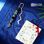 Vintage Metal Leaf Bookmark Pendant with Natural Crystal Bead Chain–Elegant Bookmarks for Women,Men,Book Lovers,Teachers and Students(Green Jade) - style: Leaf