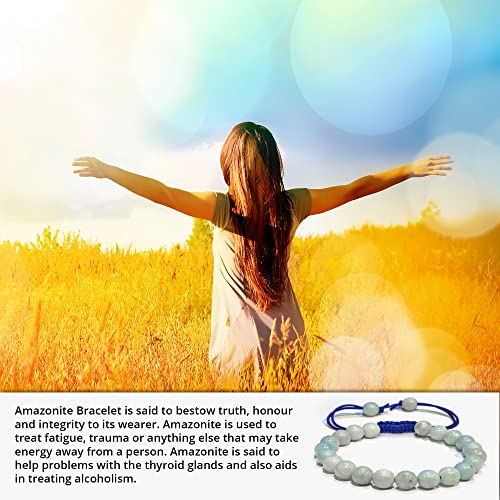 ANAYA AGATE Energy Protection Crystal Handmade Adjustable Bead Bracelet Perfect for Men, Women’s Christmas Gift - Gemstone Healing Stretch Bracelet Pulsera Para Hombre Mujer Stocking Stuffer - color: Amazonite