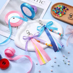 Zeyune 233 Pcs 20 Set DIY Bead Keychain Making Kits Bag Charm Beads Making Craft Ribbon Bow Key Chain Letter Alphabet Keychain Jewelry Accessories for Mothers Day Gifts Jewelry Make Party Favor