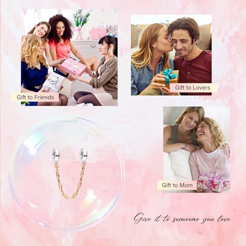 S925 Bead Dangle Charms for Bracelets Necklaces, Compatible with Pandora - style: Two Pig Nose Safety Chain 14K Gold Plated