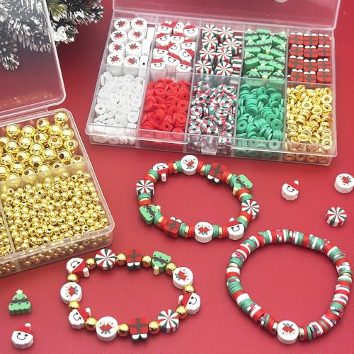 ZSFLZS Gold Beads Christmas Polymer Clay Beads Bracelet Making Kit, Round Spacer Bead 3/4/6/8mm 4 Size Smooth Ball Christmas Bead for Jewelry MakeDIY Bracelet, Necklace, Earring Making - color: Gold+ soft beads