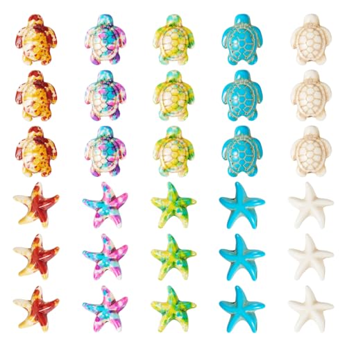 Boutigem 100Pcs Starfish Turtle Beads Turquoise Loose Spacer Beads Summer Ocean Loose Beads 10 Style 13.5-18mm for DIY Earring Bracelet Necklace Keychain Jewelry Making - color: Mixed Color