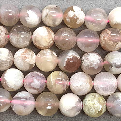 ABCGEMS Madagascan Cherry Flower Sakura Agate Beads AKA Cherry Blossom Agate (Gorgeous Inclusions) Crystal Chakra Energy Healing Stone DIY Jewelry Making Smooth Round 10mm - color: Sakura Agate (From Madagascar)