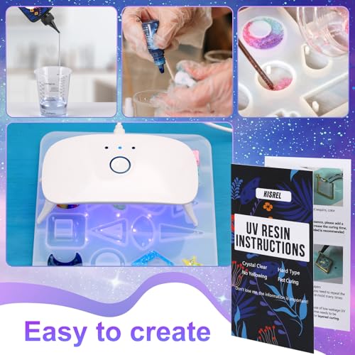 KISREL UV Resin Jewelry Making Kit, 300g Crystal Clear Resin with Light and Molds, DIY Jewelry Making Kit, Resina Starter Kits for Keychain and Earring - size: 300g