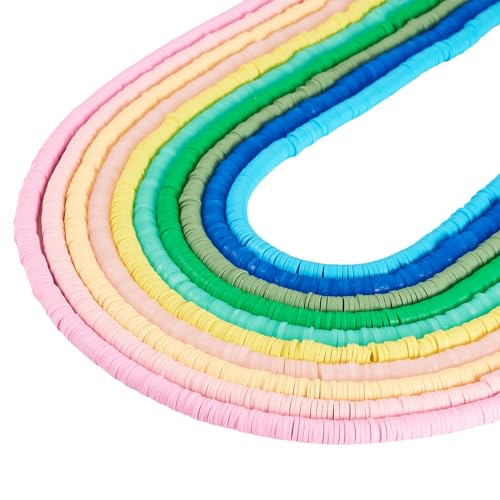 10 Strands Handmade Polymer Clay Bead Strands Assorted Heishi Beads Charms Flat Round Disc Bead Loose Spacer Bead for Jewelry Making DIY Bracelet Necklace Craft Keychain Earring Pendant
