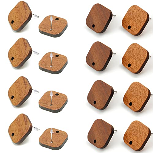 DoreenBeads 30Pcs Natural Wooden Stud Earrings Posts with Loop for Jewelry Making- Square Wood Earring Posts with Ear Backs for Women DIY Earring Making Personalized Jewelry Findings - color: Square