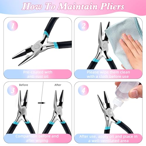 URSKYTOUS 3Pcs Jewelry Pliers Set Jewelry Making Pliers Tools Kit Include Jewelry Making Needle Nose Chain Nose Round Bent Pliers Wire Cutter for Bracelet Beading Craft Jewelry Making Supplies (Black) - color: Bq 3pcs-black