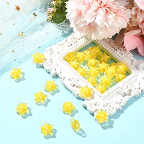 DanLingJewelry 30Pcs Yellow Star Beads with Dot Pattern Shiny Glass Star Beads for Jewelry Making DIY Craft - color: 30pcs -star