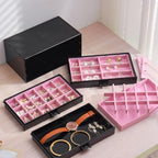 YUFONG Earring Organizer Box Acrylic Jewelry Organizer with 3 Drawers 54 Adjustable Grids Clear Stackable Earring Holder Velvet Trays Ring Display Case for Women Girls (Black Pink) - color: Black Pink