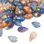 Craftdady 50Pcs Teardrop Glass Beads Faceted Mixed Colors Lustered Drop Spacer Loose Beads 8x13mm Briolette Top Drilled for Jewelry Craft Making - color: Mixed Colors, 13x8mm