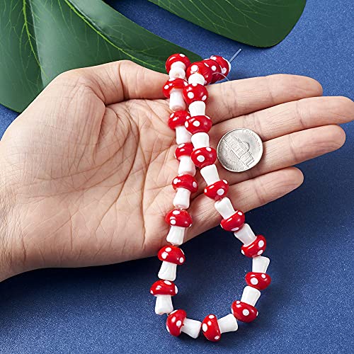 Cheriswelry 25pcs/Strand Mushroom Handmade Lampwork Beads Red Glass Loose Spacer Beads Cute Mini Mushroom Charms 16x12mm for DIY Craft Bracelet Earring Necklace Jewelry Making Hole: 1.8mm - color: Mushroom-Red