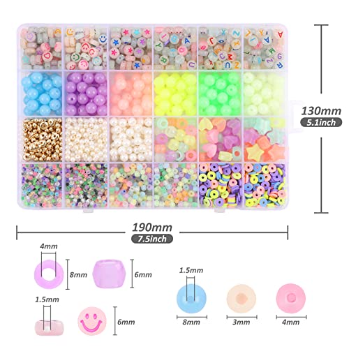 Glow in The Dark Beads UV Letter Alphabet Smile Star Glass Seed Clay Pearl Beads Plastic Pony Hair Bead Acrylic Colorful Changing Bead for DIY Craft Bracelet Necklace Jewelry Making Kit Mix Bulk - color: Luminous Beads