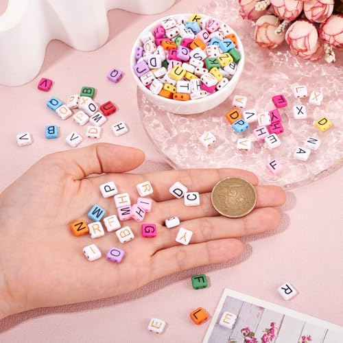 FASHEWELRY 600Pcs Acrylic Letter Beads 2 Hole Tile Bead Flat Square Alphabet Beads Multi-Strand Links Bead for Bracelet Necklace Jewelry Making