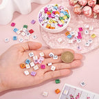 FASHEWELRY 600Pcs Acrylic Letter Beads 2 Hole Tile Bead Flat Square Alphabet Beads Multi-Strand Links Bead for Bracelet Necklace Jewelry Making