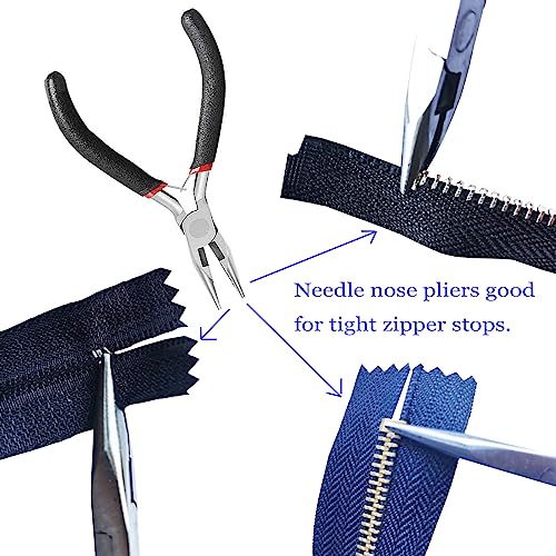 JOSDIOX Zipper Repair Kit Tool- Zipper Install Pliers for Replacement & Repair, Mini Needle-Nose Plier And End- Cutting Pliers 2 Packs